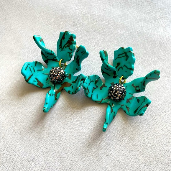 Lele Sadoughi 10 Year Anniversary Turquoise Small Crystal Lily Earrings NEW - Picture 9 of 13